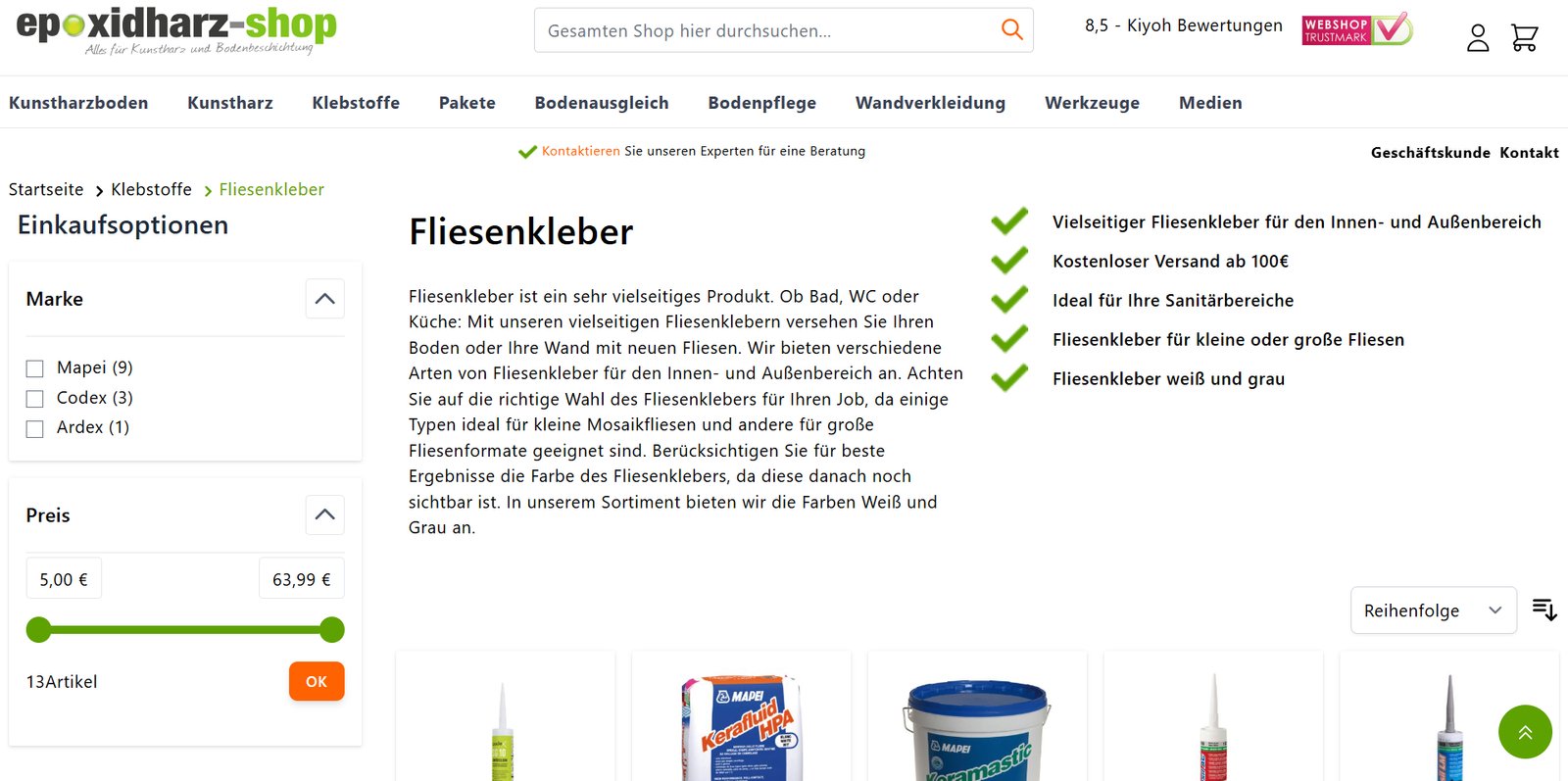 Vielseitiger Fliesenkleber für den Innen- und Außenbereich